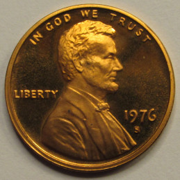 1976 S Lincoln Memorial Cent - vintage San Francisco mintmark reflective proof coin