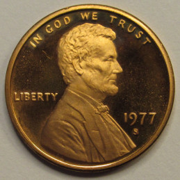 1977 S Lincoln Memorial Cent - vintage seventies San Francisco mintmark American penny