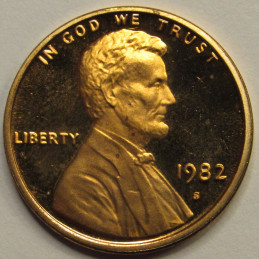 1982 S Lincoln Memorial Cent - vintage proof American penny