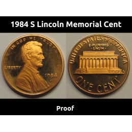 1984 S Lincoln Memorial Cent - vintage Proof penny with San Francisco mintmark