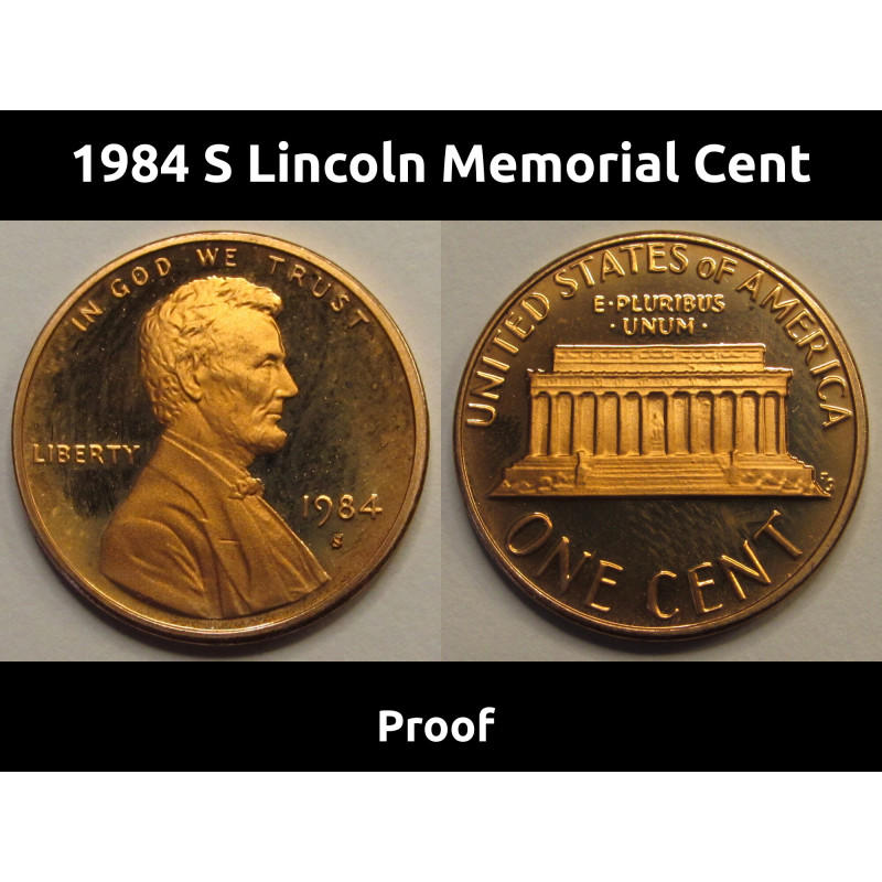 1984 S Lincoln Memorial Cent - vintage Proof penny with San Francisco mintmark