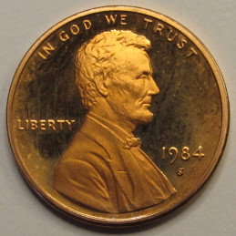 1984 S Lincoln Memorial Cent - vintage Proof penny with San Francisco mintmark