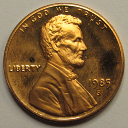 1985 S Lincoln Memorial Cent - vintage proof penny with San Francisco mintmark