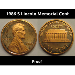 1986 S Lincoln Memorial Cent - vintage proof penny