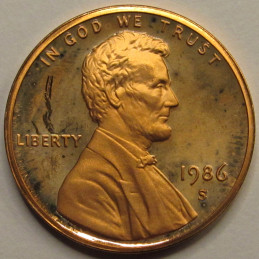 1986 S Lincoln Memorial Cent - vintage proof penny