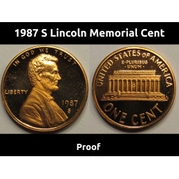 1987 S Lincoln Memorial Cent - vintage American proof penny with San Francisco mintmark