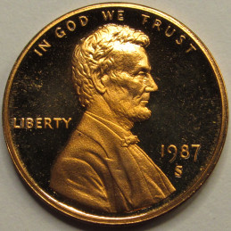 1987 S Lincoln Memorial Cent - vintage American proof penny with San Francisco mintmark