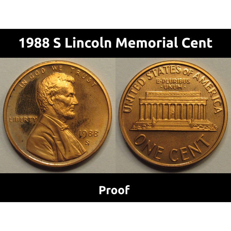 1988 S Lincoln Memorial Cent - vintage San Francisco mintmark proof coin