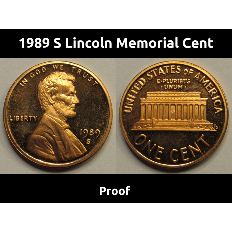 1989 S Lincoln Memorial Cent - vintage San Francisco mintmark proof coin