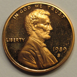 1989 S Lincoln Memorial Cent - vintage San Francisco mintmark proof coin