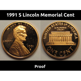 1991 S Lincoln Memorial Cent - vintage San Francisco mintmark proof penny