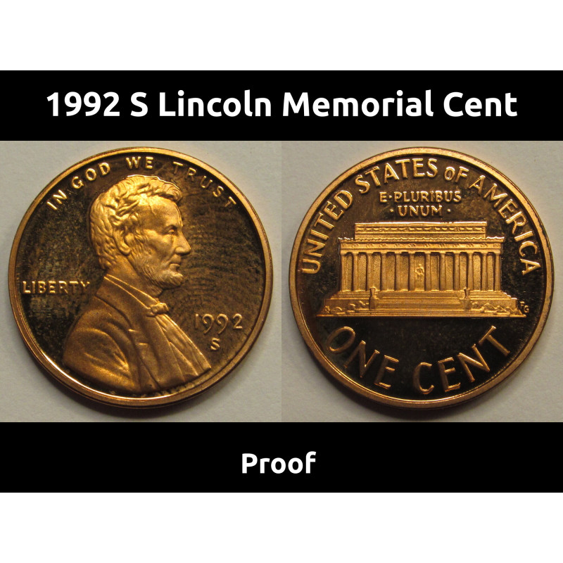 1992 S Lincoln Memorial Cent - vintage American proof penny