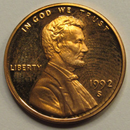 1992 S Lincoln Memorial Cent - vintage American proof penny