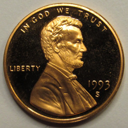 1993 S Lincoln Memorial Cent - vintage reflective American proof penny