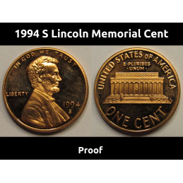 1994 S Lincoln Memorial Cent - vintage San Francisco mintmark American proof penny