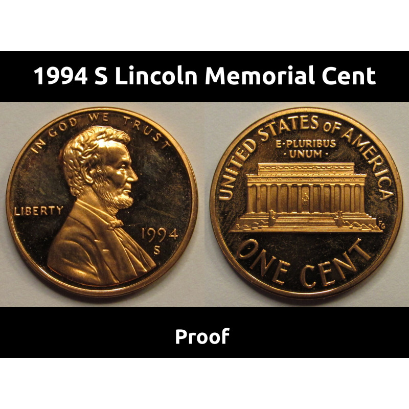 1994 S Lincoln Memorial Cent - vintage San Francisco mintmark American proof penny