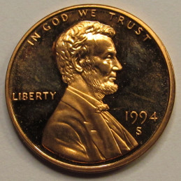 1994 S Lincoln Memorial Cent - vintage San Francisco mintmark American proof penny