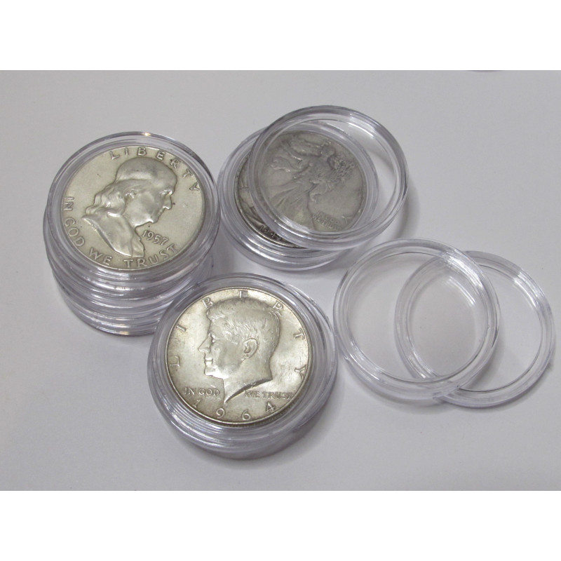 Half dollar sized Plastic Coin Capsules 30.6 mm holders for coins