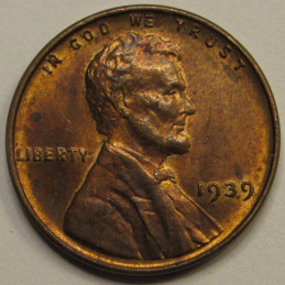 1939 Lincoln Wheat Cent - vintage American wheat penny