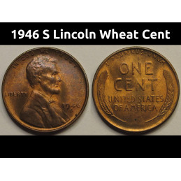 1946 S Lincoln Wheat Cent - vintage San Francisco mintmark toned wheat penny