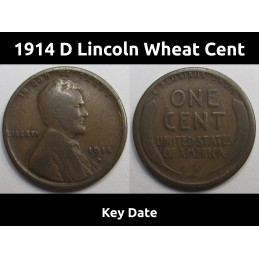 1914 D Lincoln Wheat Cent - key date low mintage American wheat penny