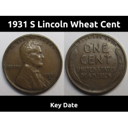 1931 S Lincoln Wheat Cent - key date higher grade San Francisco mintmark penny