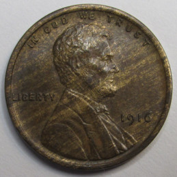 1916 Lincoln Wheat Cent - antique higher grade American wheat penny with striped toning