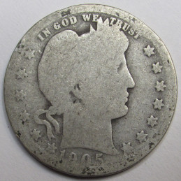 1905 Barber Quarter - antique better date American silver quarter