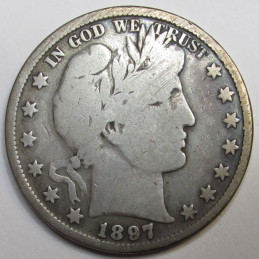 1897 Barber Half Dollar - antique 19th century American silver coin