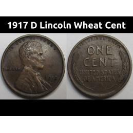 1917 D Lincoln Wheat Cent - higher grade Denver mintmark American wheat penny