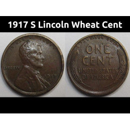 1917 S Lincoln Wheat Cent - antique San Francisco mintmark American wheat penny