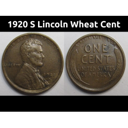 1920 S Lincoln Wheat Cent - antique higher grade San Francisco mintmark American penny