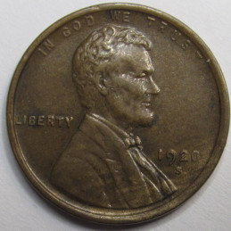 1920 S Lincoln Wheat Cent - antique higher grade San Francisco mintmark American penny