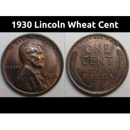 1930 Lincoln Wheat Cent - vintage beautifully toned uncirculated wheat penny