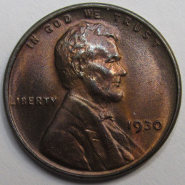 1930 Lincoln Wheat Cent - vintage beautifully toned uncirculated wheat penny