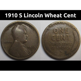 1910 S Lincoln Wheat Cent - antique San Francisco mintmark American wheat penny