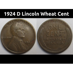 1924 D Lincoln Wheat Cent - antique semi-key date American wheat penny