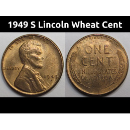 1949 S Lincoln Wheat Cent - vintage San Francisco mintmark American wheat penny