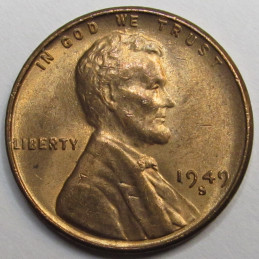 1949 S Lincoln Wheat Cent - vintage San Francisco mintmark American wheat penny