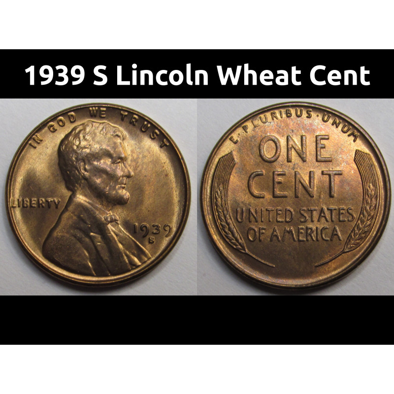 1939 S Lincoln Wheat Cent - antique high grade uncirculated American wheat penny