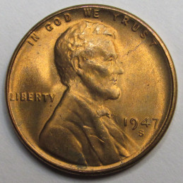 1947 S Lincoln Wheat Cent - uncirculated vintage San Francisco mint penny