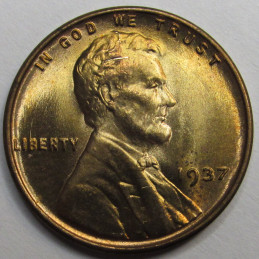 1937 Lincoln Wheat Cent - very high grade uncirculated beautiful antique penny