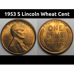 1953 S Lincoln Wheat Cent - uncirculated vintage American wheat penny