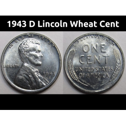 1943 D Lincoln Wheat Cent - historic uncirculated steel WW2 penny from Denver mint 