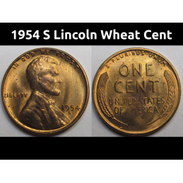 1954 S Lincoln Wheat Cent - uncirculated San Francisco mintmark penny