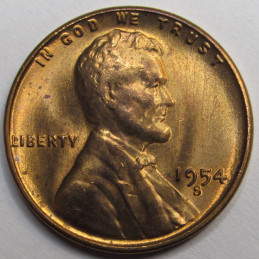 1954 S Lincoln Wheat Cent - uncirculated San Francisco mintmark penny