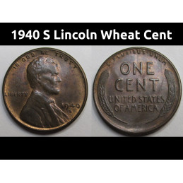 1940 S Lincoln Wheat Cent - antique San Francisco mintmark wheat penny