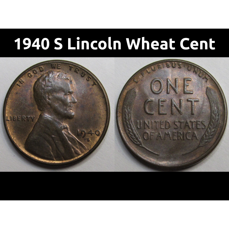 1940 S Lincoln Wheat Cent - antique San Francisco mintmark wheat penny