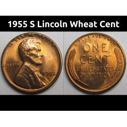 1955 S Lincoln Wheat Cent - high grade uncirculated American wheat penny