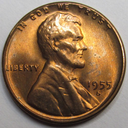 1955 S Lincoln Wheat Cent - high grade uncirculated American wheat penny